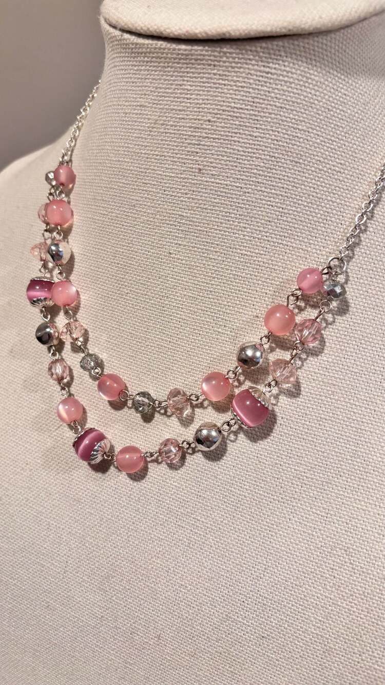 Paparazzi Disco Date Pink Silver Beaded Multilayer Necklace - Picture 8 of 8